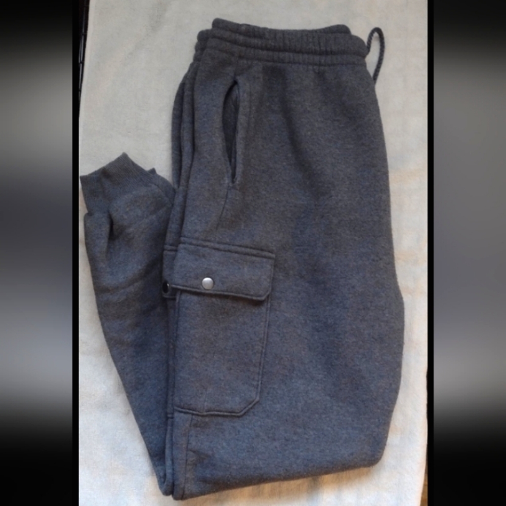 Men's XL Charcoal Cargo Heavyweight Sweat Pants